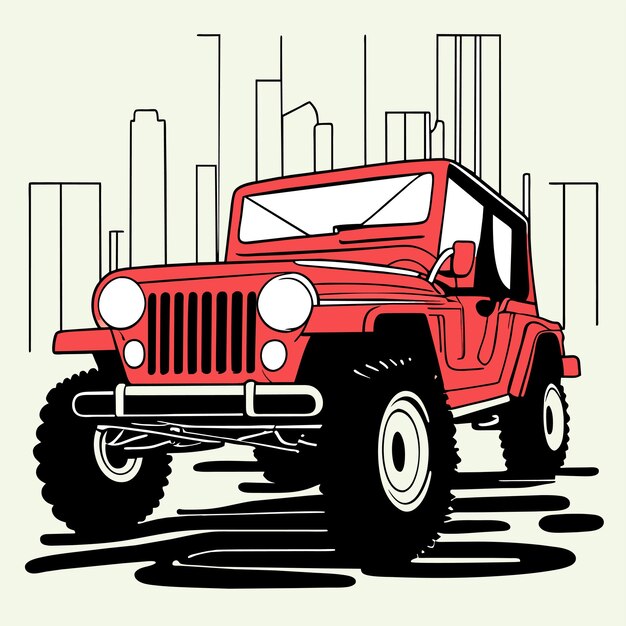 Ilustración aislada del concepto de icono de pegatina de dibujos animados dibujados a mano de vehículo suv de aventura urbana moderna