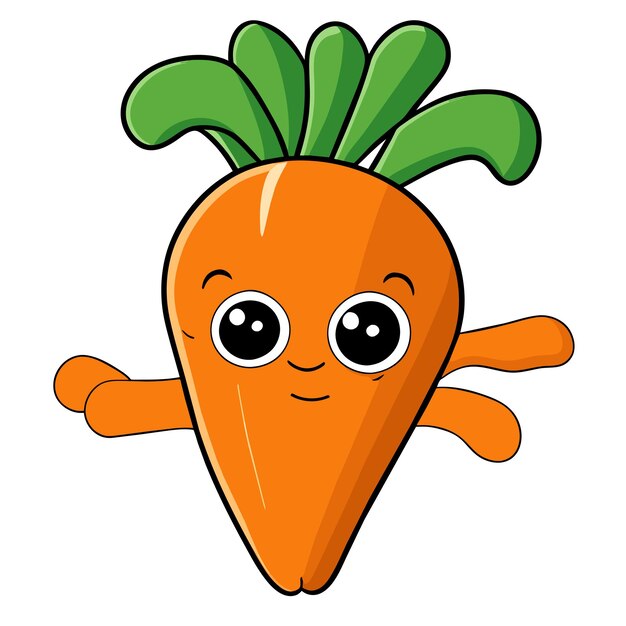 Ilustración aislada del concepto de icono de pegatina de dibujos animados dibujados a mano de zanahoria