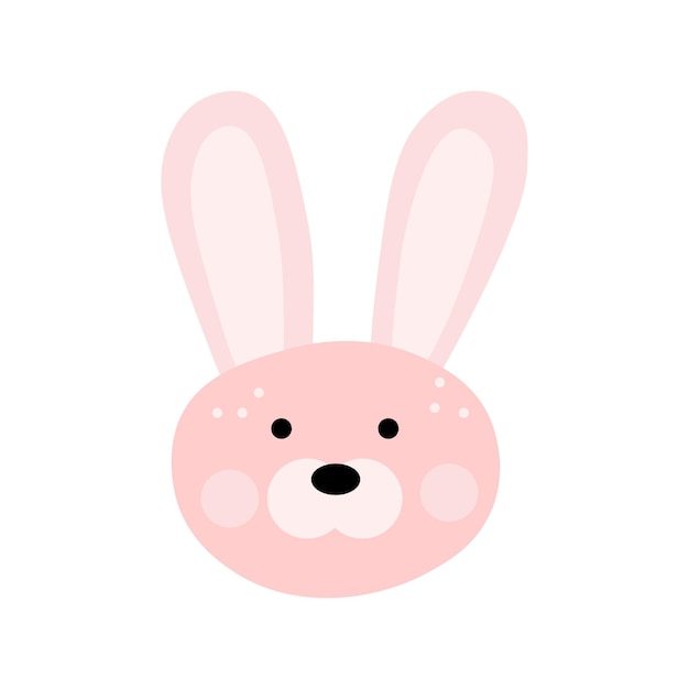 Ilustración aislada de conejo de pascua rosa para postal Cabeza de conejito de estilo de dibujos animados para niños