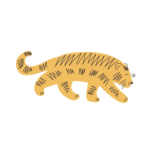 Ilustración aislada dibujada a mano por el vector Tiger Doodle