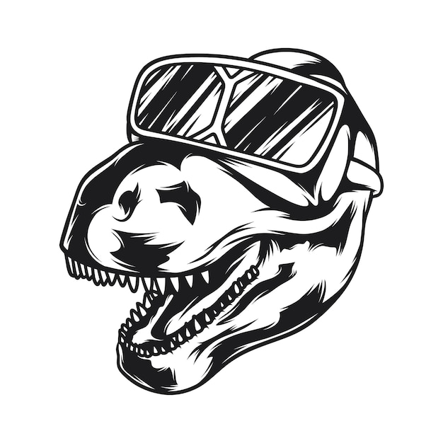 Ilustración aislada de dinosaurio en gafas VR