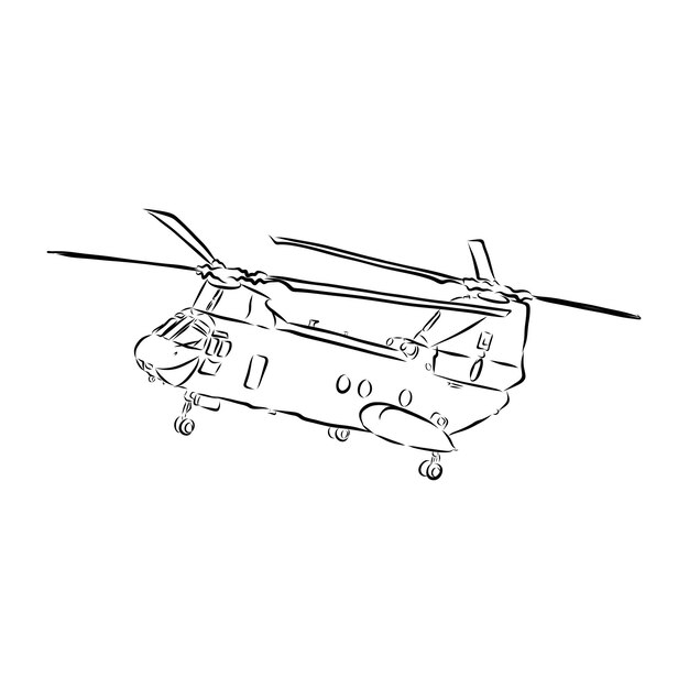 Ilustración aislada de helicóptero. dibujo en blanco y negro