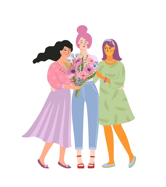 Ilustración aislada de una mujer con flores concepto para el día internacional de la mujer y otros