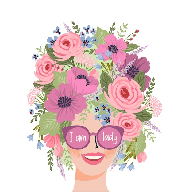 Ilustración aislada de una mujer con flores Concepto para el Día Internacional de la Mujer y otros