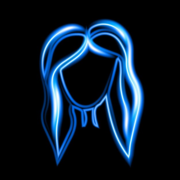 Ilustración aislada de PrintVector de un corte de pelo femenino con efecto de neón Peinado femenino Avatar de neón