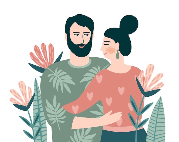 Ilustración aislada romántica con hombre y mujer Relación de historia de amor Amor Concepto de diseño vectorial para el Día de San Valentín y otros