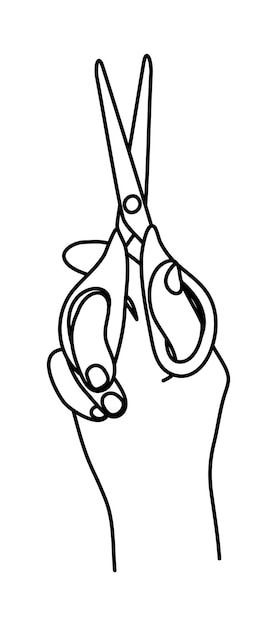 Ilustración aislada sobre un fondo blanco con las tijeras de la mano cortando