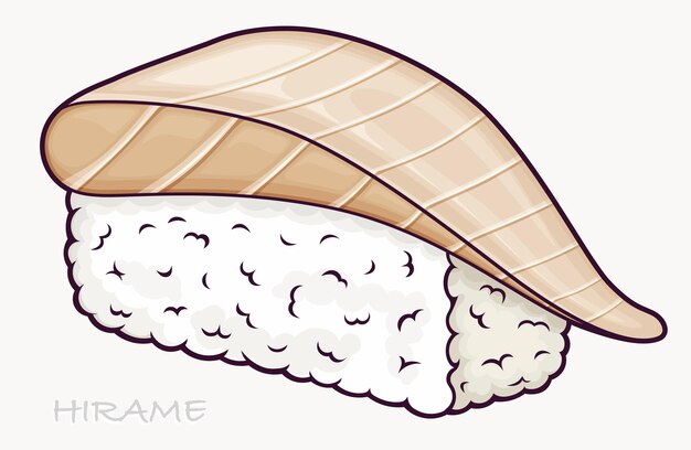 Ilustración aislada de sushi Hirame comida tradicional japonesa con pescado plano Ilustración vectorial
