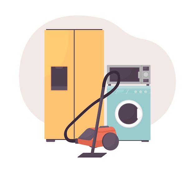 Ilustración aislada de vector 2D de electrodomésticos grandes