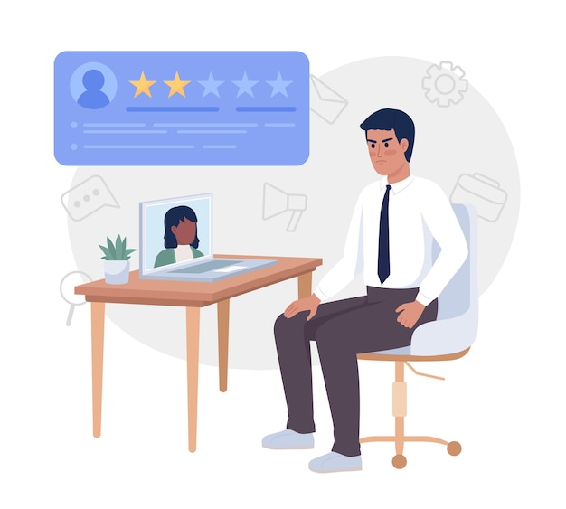 Ilustración aislada de vector 2D de entrevista de trabajo virtual