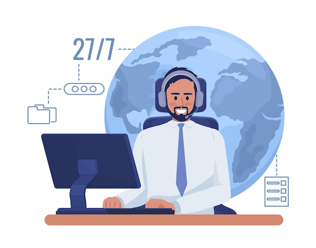 Ilustración aislada de vector 2D de servicio de soporte las 24 horas