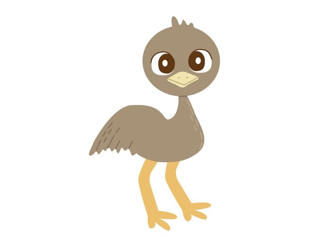 Ilustración aislada de vector de color plano de avestruz Emu en estilo de dibujos animados planos de fondo blanco