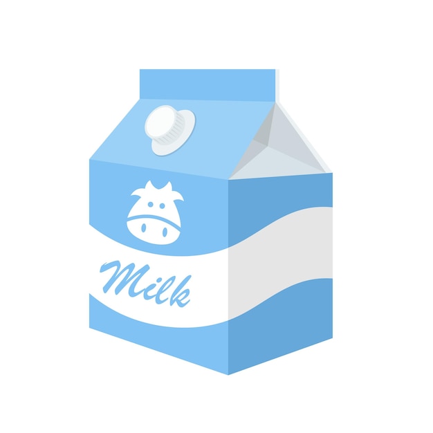 Ilustración aislada de vectores de cartón de papel de cartón para el recipiente de papel de leche