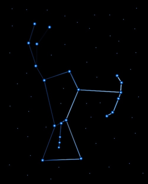 Ilustración aislada vectorial de la constelación de orión con efecto neón.