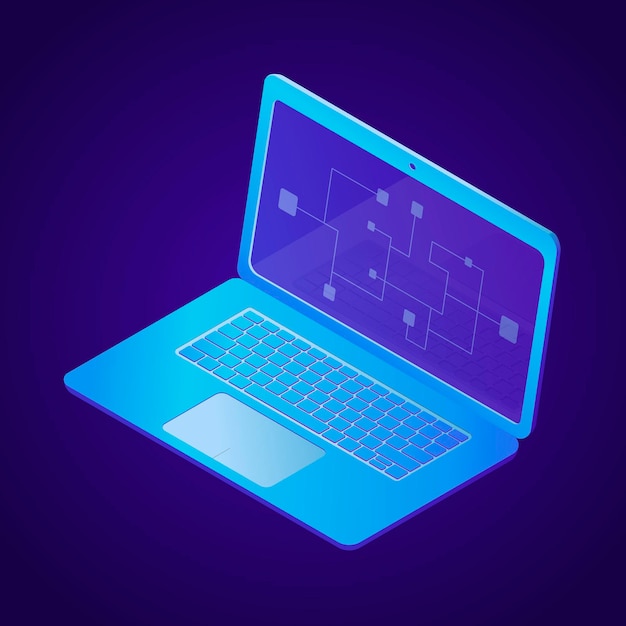 Ilustración aislada vectorial del diagrama o gráfico isométrico del portátil en la pantalla de un monitor de computadora