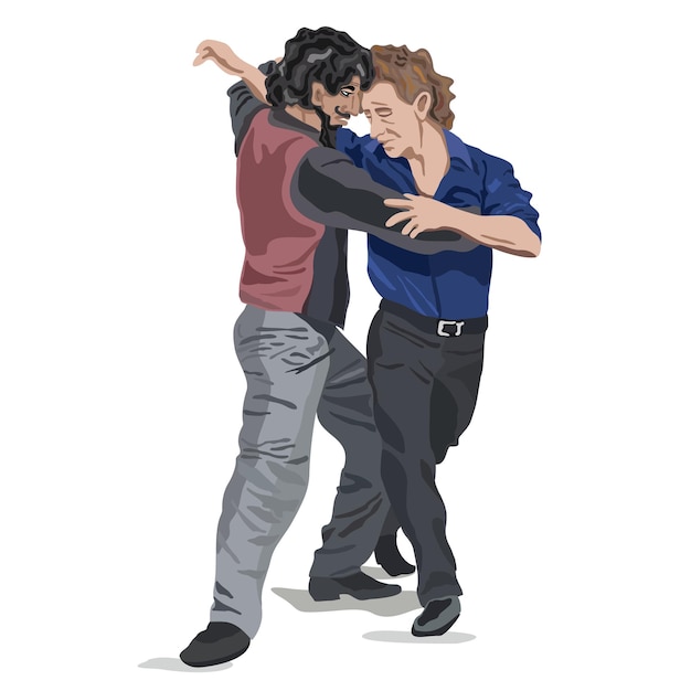 Vector ilustración aislada vectorial de dos hombres bailando tango.