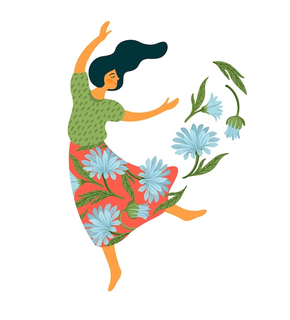 Ilustración aislada vectorial de la linda mujer bailarina Concepto del Día de la Mujer Feliz para la pancarta del cartel de la tarjeta y otros