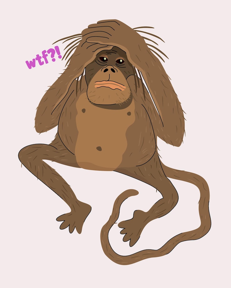Vector ilustración aislada vectorial de mono triste. wtf? concepto de viruela del mono.