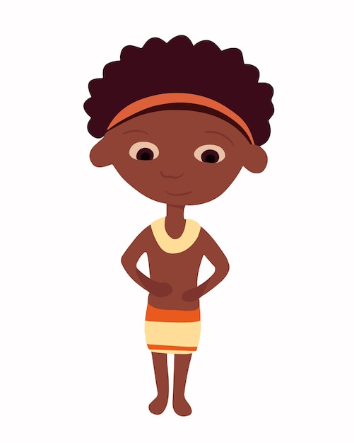 Ilustración aislada vectorial de una niña africana sobre fondo blanco