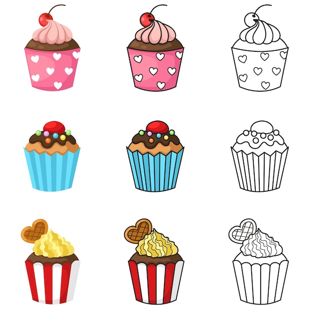 ilustración, de, aislado, cupcake, conjunto, vector