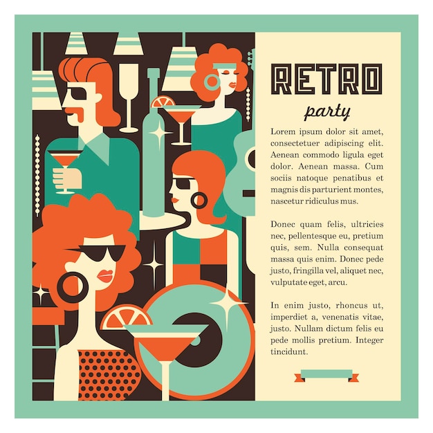 Ilustración al estilo de los años 70. Fiesta retro.