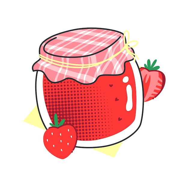 Ilustración al estilo del doodle de mermelada de fresa