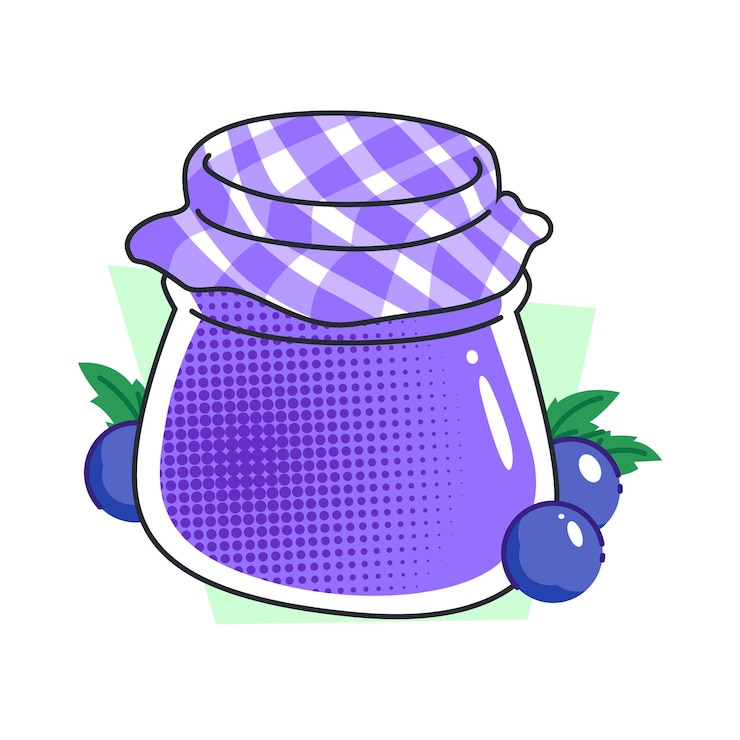 Vector ilustración al estilo de los doodles de mermelada de arándanos