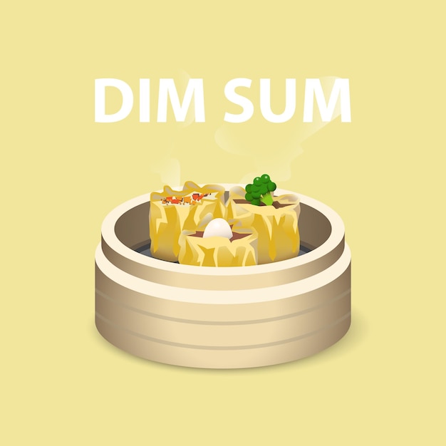 ilustración de albóndigas de dimsum saludables con 3 ingredientes diferentes en un plato de bambú al vapor