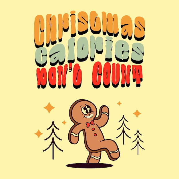 ilustración del alegre personaje de pan de jengibre de dibujos animados en estilo retro