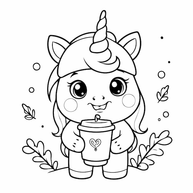 Vector ilustración alegre del unicornio para el libro de colorear