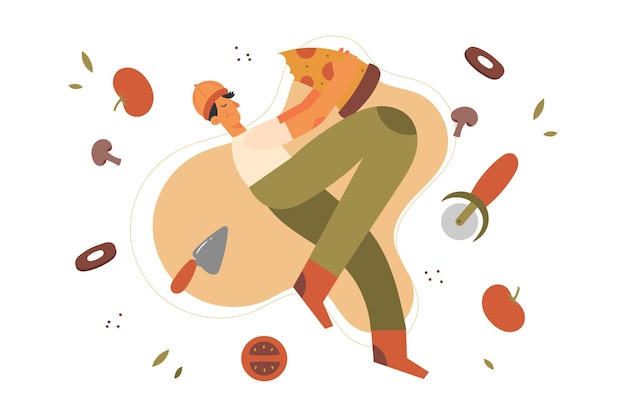 Ilustración de la alegría con la pizza favorita