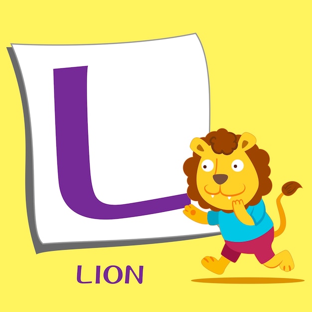 ilustración del alfabeto animal aislado L con león