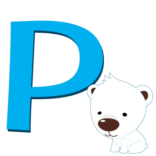 ilustración del alfabeto animal aislado P con oso polar en blanco