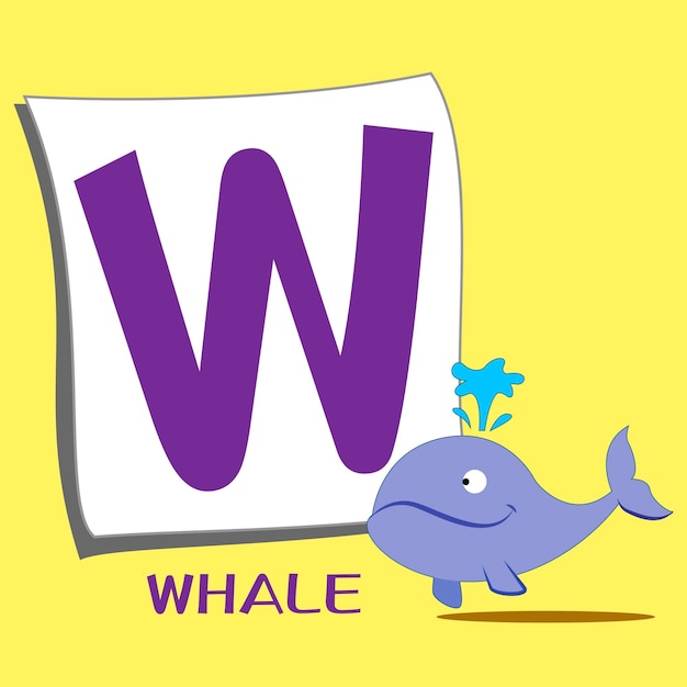 ilustración del alfabeto animal aislado W con ballena