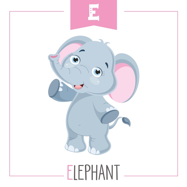 Ilustración del alfabeto letra e y elefante