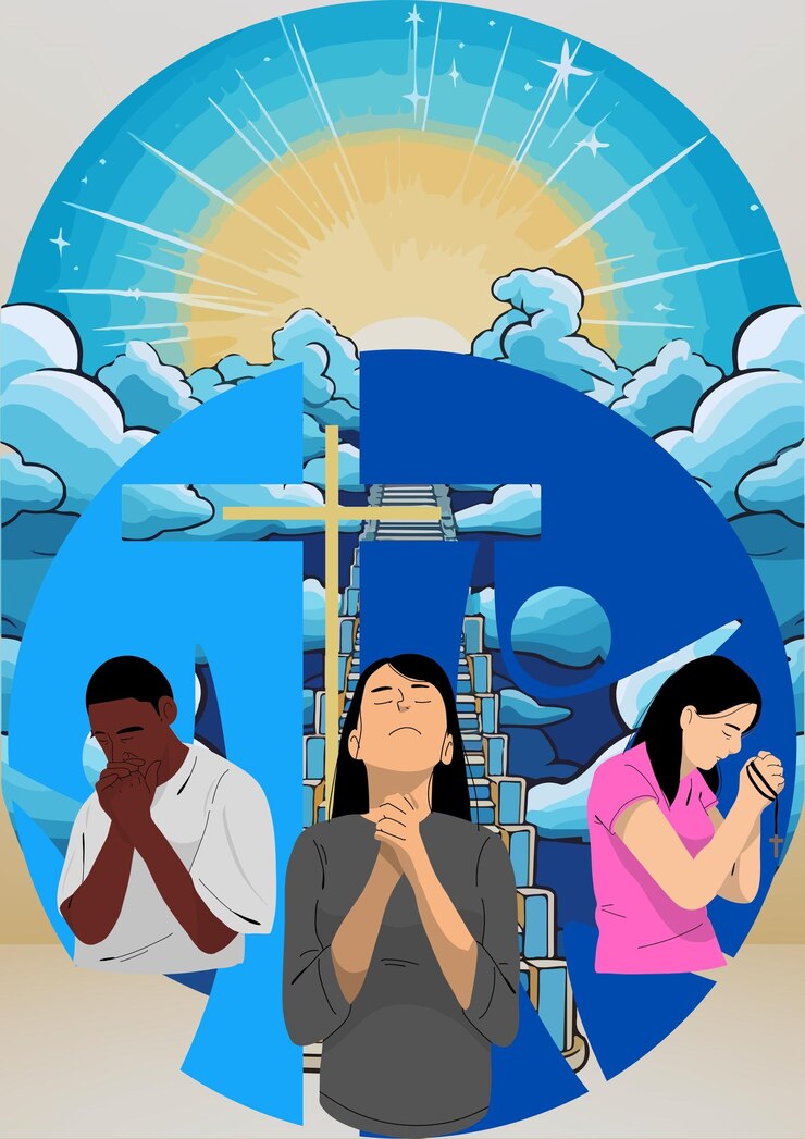Vector ilustración de alguien orando juntos en el lugar de la iglesia