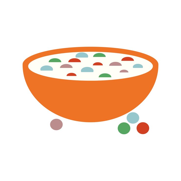 Vector ilustración de alimentos de comestibles frutas y verduras de dibujos animados carne panadería confitería y productos lácteos elementos coloridos para cocinar lista de supermercados concepto de plan de dieta