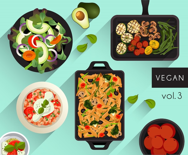 Ilustración de alimentos: comida vegana