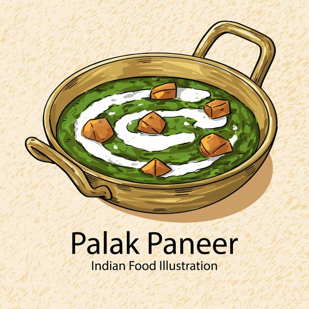 Ilustración de alimentos dibujada a mano Vector comida india Palak Paneer