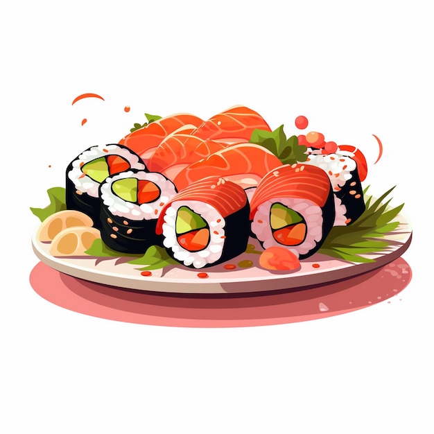 Ilustración de alimentos mariscos sushi vector arroz menú de pescado japonés restaurante salmón asiático c