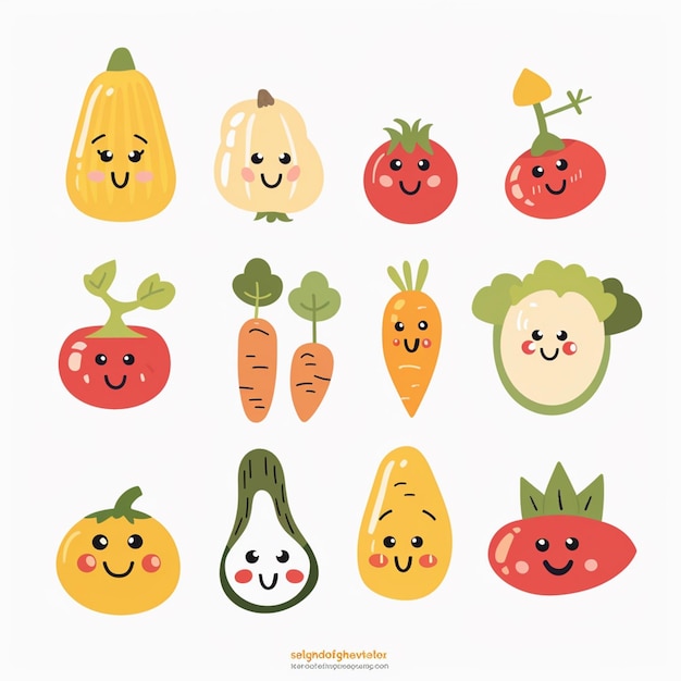Ilustración de alimentos saludable vegetariano vegetal vegano vector orgánico zanahoria tomate fresco f