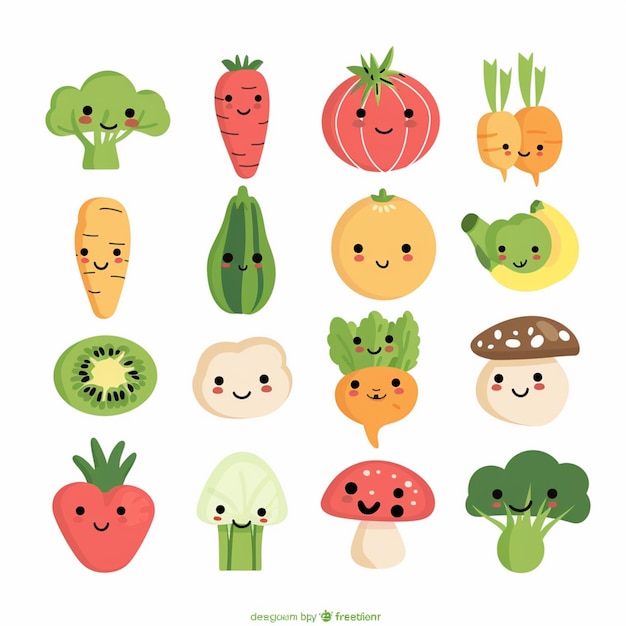 Ilustración de alimentos saludable vegetariano vegetal vegano vector orgánico zanahoria tomate fresco f