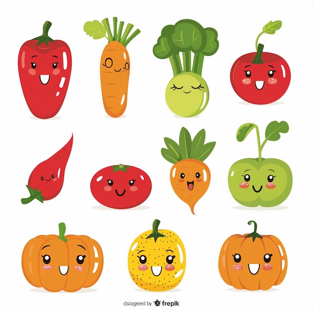 Ilustración de alimentos saludable vegetariano vegetal vegano vector orgánico zanahoria tomate fresco f