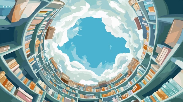 Ilustración de almacenamiento en la nube con composición centrada en ángulo ancho para el concepto de tecnología