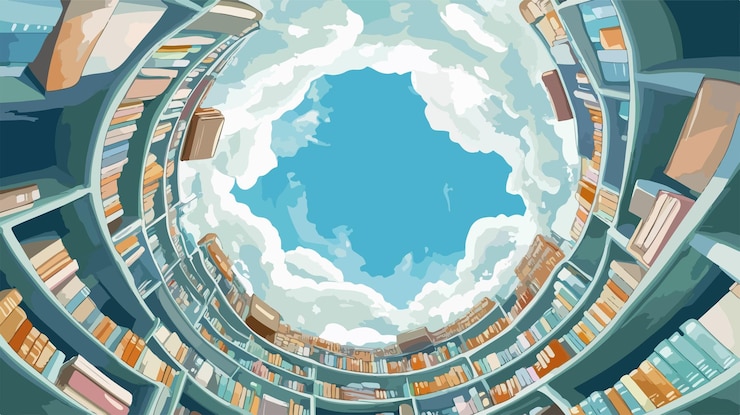 Vector ilustración de almacenamiento en la nube con composición centrada en ángulo ancho para el concepto de tecnología