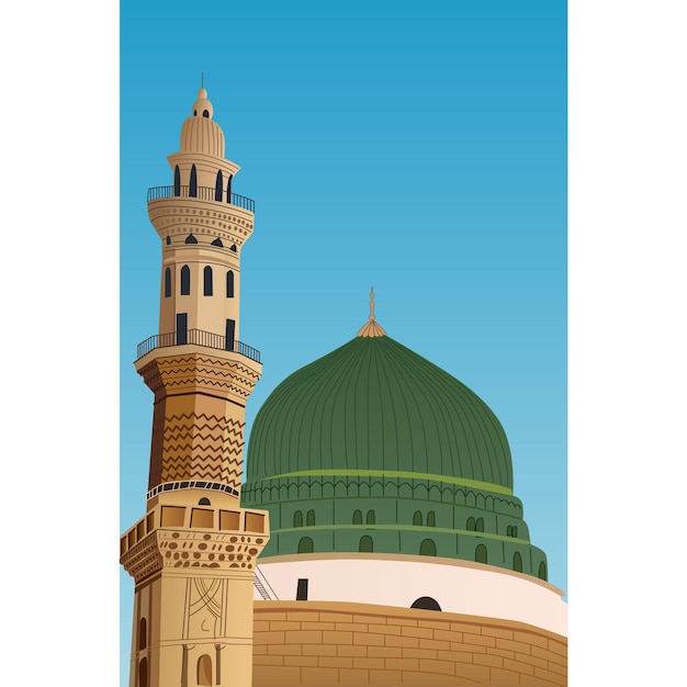 Vector ilustración de almasjid annabawi en la ciudad de medina, arabia saudita