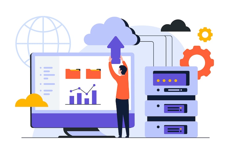 Vector ilustración de alojamiento de sitio web de diseño plano dibujado a mano