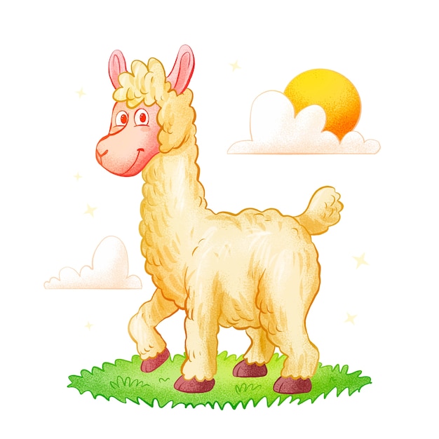 Ilustración de alpaca de dibujos animados dibujados a mano