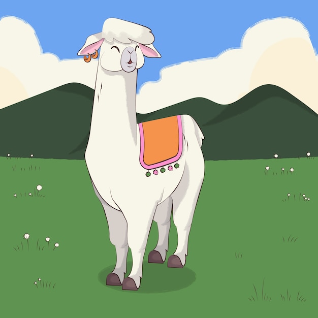 Vector ilustración de alpaca de dibujos animados dibujados a mano