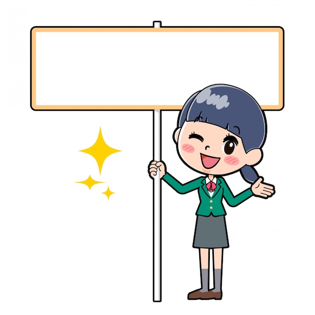 Ilustración de una alumna de escuela con tablero uniforme verde